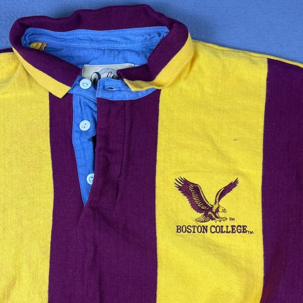 Vintage Dehen Boston College Rugby Shirt Mens XL Maroon Gold Striped USA Made